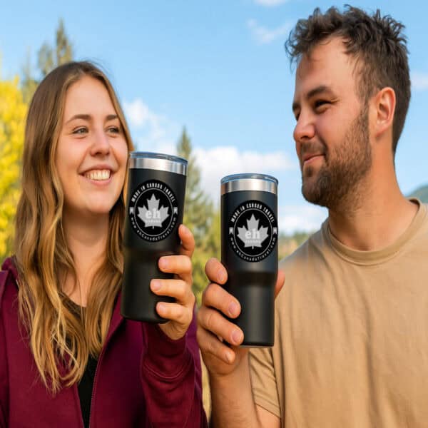 Couple Enjoying eh Canada Mugs